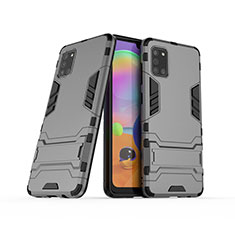 Funda Bumper Silicona y Plastico Mate Carcasa con Soporte T02 para Samsung Galaxy A31 Gris