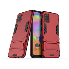 Funda Bumper Silicona y Plastico Mate Carcasa con Soporte T02 para Samsung Galaxy A31 Rojo