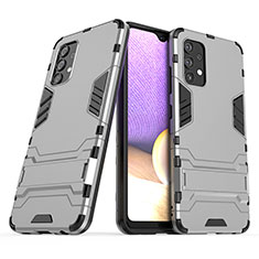 Funda Bumper Silicona y Plastico Mate Carcasa con Soporte T02 para Samsung Galaxy A32 4G Gris