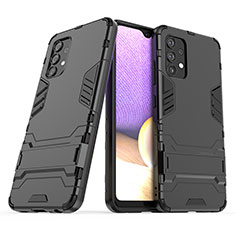 Funda Bumper Silicona y Plastico Mate Carcasa con Soporte T02 para Samsung Galaxy A32 5G Negro