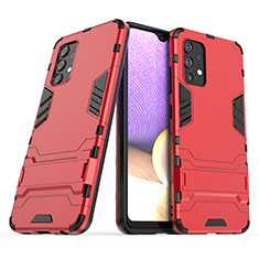 Funda Bumper Silicona y Plastico Mate Carcasa con Soporte T02 para Samsung Galaxy A32 5G Rojo