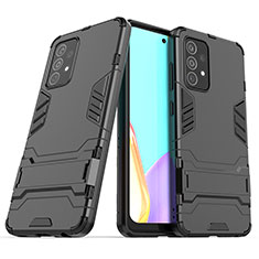 Funda Bumper Silicona y Plastico Mate Carcasa con Soporte T02 para Samsung Galaxy A52 5G Negro