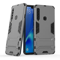 Funda Bumper Silicona y Plastico Mate Carcasa con Soporte T03 para Samsung Galaxy A9 (2018) A920 Gris