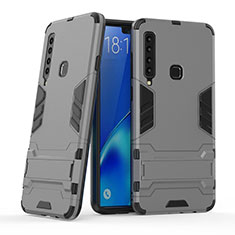 Funda Bumper Silicona y Plastico Mate Carcasa con Soporte T03 para Samsung Galaxy A9s Gris