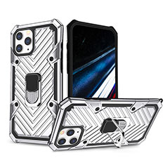 Funda Bumper Silicona y Plastico Mate Carcasa con Soporte YF1 para Apple iPhone 15 Pro Plata