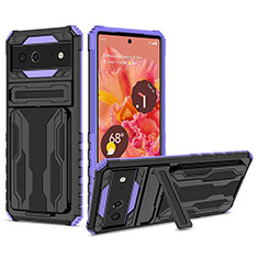 Funda Bumper Silicona y Plastico Mate Carcasa con Soporte YF1 para Google Pixel 6 5G Morado