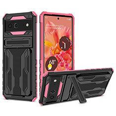 Funda Bumper Silicona y Plastico Mate Carcasa con Soporte YF1 para Google Pixel 6 5G Rosa