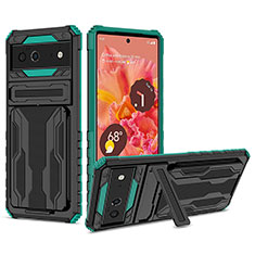 Funda Bumper Silicona y Plastico Mate Carcasa con Soporte YF1 para Google Pixel 6 5G Verde