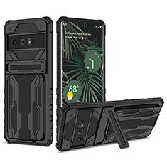 Funda Bumper Silicona y Plastico Mate Carcasa con Soporte YF1 para Google Pixel 6 Pro 5G Negro