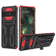 Funda Bumper Silicona y Plastico Mate Carcasa con Soporte YF1 para Google Pixel 6 Pro 5G Rojo