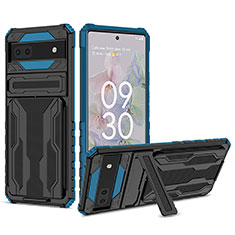 Funda Bumper Silicona y Plastico Mate Carcasa con Soporte YF1 para Google Pixel 6a 5G Azul