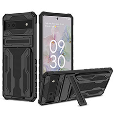 Funda Bumper Silicona y Plastico Mate Carcasa con Soporte YF1 para Google Pixel 6a 5G Negro