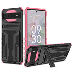 Funda Bumper Silicona y Plastico Mate Carcasa con Soporte YF1 para Google Pixel 6a 5G Rosa