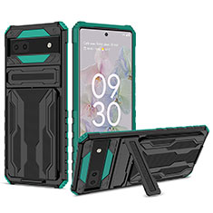 Funda Bumper Silicona y Plastico Mate Carcasa con Soporte YF1 para Google Pixel 6a 5G Verde