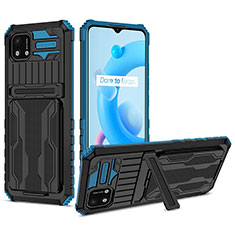 Funda Bumper Silicona y Plastico Mate Carcasa con Soporte YF1 para Realme C20 Azul