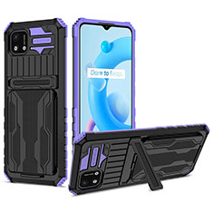 Funda Bumper Silicona y Plastico Mate Carcasa con Soporte YF1 para Realme C20 Morado