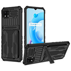 Funda Bumper Silicona y Plastico Mate Carcasa con Soporte YF1 para Realme C20 Negro