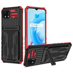 Funda Bumper Silicona y Plastico Mate Carcasa con Soporte YF1 para Realme C20 Rojo