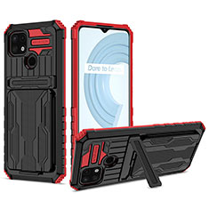 Funda Bumper Silicona y Plastico Mate Carcasa con Soporte YF1 para Realme C21 Rojo