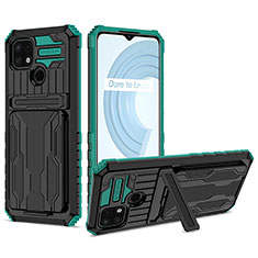 Funda Bumper Silicona y Plastico Mate Carcasa con Soporte YF1 para Realme C21 Verde