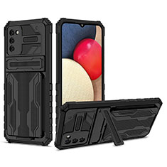 Funda Bumper Silicona y Plastico Mate Carcasa con Soporte YF1 para Samsung Galaxy A03s Negro