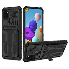 Funda Bumper Silicona y Plastico Mate Carcasa con Soporte YF1 para Samsung Galaxy A21s Negro