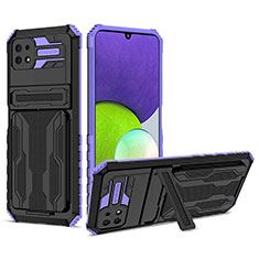 Funda Bumper Silicona y Plastico Mate Carcasa con Soporte YF1 para Samsung Galaxy A22 5G Morado