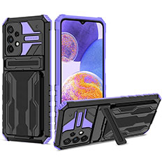 Funda Bumper Silicona y Plastico Mate Carcasa con Soporte YF1 para Samsung Galaxy A23 5G Morado