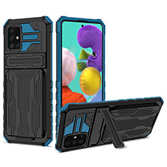 Funda Bumper Silicona y Plastico Mate Carcasa con Soporte YF1 para Samsung Galaxy A31 Azul