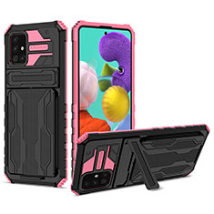Funda Bumper Silicona y Plastico Mate Carcasa con Soporte YF1 para Samsung Galaxy A31 Rosa Roja