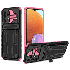 Funda Bumper Silicona y Plastico Mate Carcasa con Soporte YF1 para Samsung Galaxy A32 4G Rosa