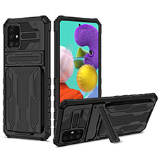 Funda Bumper Silicona y Plastico Mate Carcasa con Soporte YF1 para Samsung Galaxy A51 5G Negro