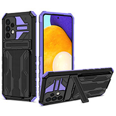 Funda Bumper Silicona y Plastico Mate Carcasa con Soporte YF1 para Samsung Galaxy A52 4G Morado