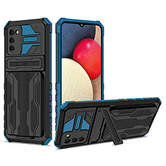 Funda Bumper Silicona y Plastico Mate Carcasa con Soporte YF1 para Samsung Galaxy F02S SM-E025F Azul