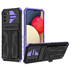 Funda Bumper Silicona y Plastico Mate Carcasa con Soporte YF1 para Samsung Galaxy F02S SM-E025F Morado