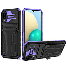 Funda Bumper Silicona y Plastico Mate Carcasa con Soporte YF1 para Samsung Galaxy M02 Morado