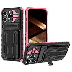 Funda Bumper Silicona y Plastico Mate Carcasa con Soporte YF2 para Apple iPhone 13 Pro Max Oro Rosa