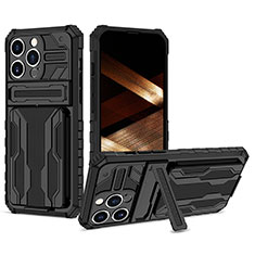 Funda Bumper Silicona y Plastico Mate Carcasa con Soporte YF2 para Apple iPhone 15 Pro Max Negro