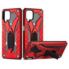 Funda Bumper Silicona y Plastico Mate Carcasa con Soporte YF2 para Samsung Galaxy F12 Rojo