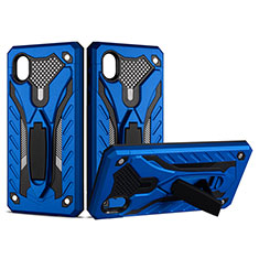 Funda Bumper Silicona y Plastico Mate Carcasa con Soporte YF2 para Samsung Galaxy M01 Core Azul