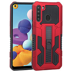 Funda Bumper Silicona y Plastico Mate Carcasa con Soporte ZJ1 para Samsung Galaxy A21 Rojo