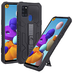 Funda Bumper Silicona y Plastico Mate Carcasa con Soporte ZJ1 para Samsung Galaxy A21s Negro