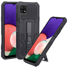 Funda Bumper Silicona y Plastico Mate Carcasa con Soporte ZJ1 para Samsung Galaxy A22s 5G Negro