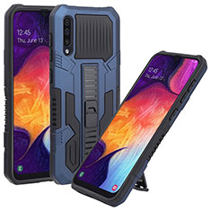 Funda Bumper Silicona y Plastico Mate Carcasa con Soporte ZJ1 para Samsung Galaxy A50 Azul