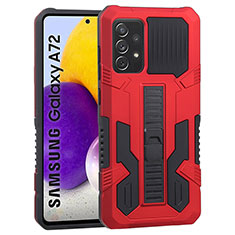 Funda Bumper Silicona y Plastico Mate Carcasa con Soporte ZJ1 para Samsung Galaxy A72 4G Rojo