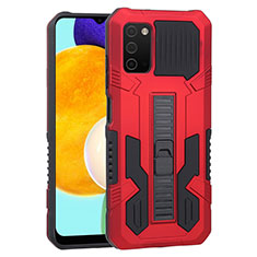 Funda Bumper Silicona y Plastico Mate Carcasa con Soporte ZJ1 para Samsung Galaxy F02S SM-E025F Rojo