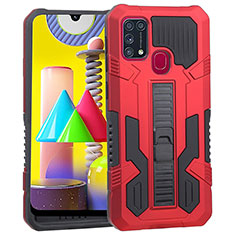 Funda Bumper Silicona y Plastico Mate Carcasa con Soporte ZJ1 para Samsung Galaxy M21s Rojo