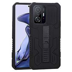 Funda Bumper Silicona y Plastico Mate Carcasa con Soporte ZJ1 para Xiaomi Mi 11T Pro 5G Negro