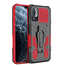 Funda Bumper Silicona y Plastico Mate Carcasa con Soporte ZJ2 para Xiaomi Redmi Note 10 5G Rojo