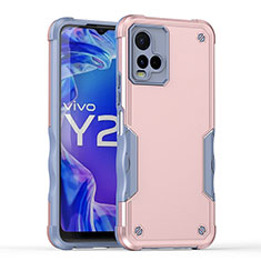 Funda Bumper Silicona y Plastico Mate Carcasa QW1 para Vivo Y21G Oro Rosa